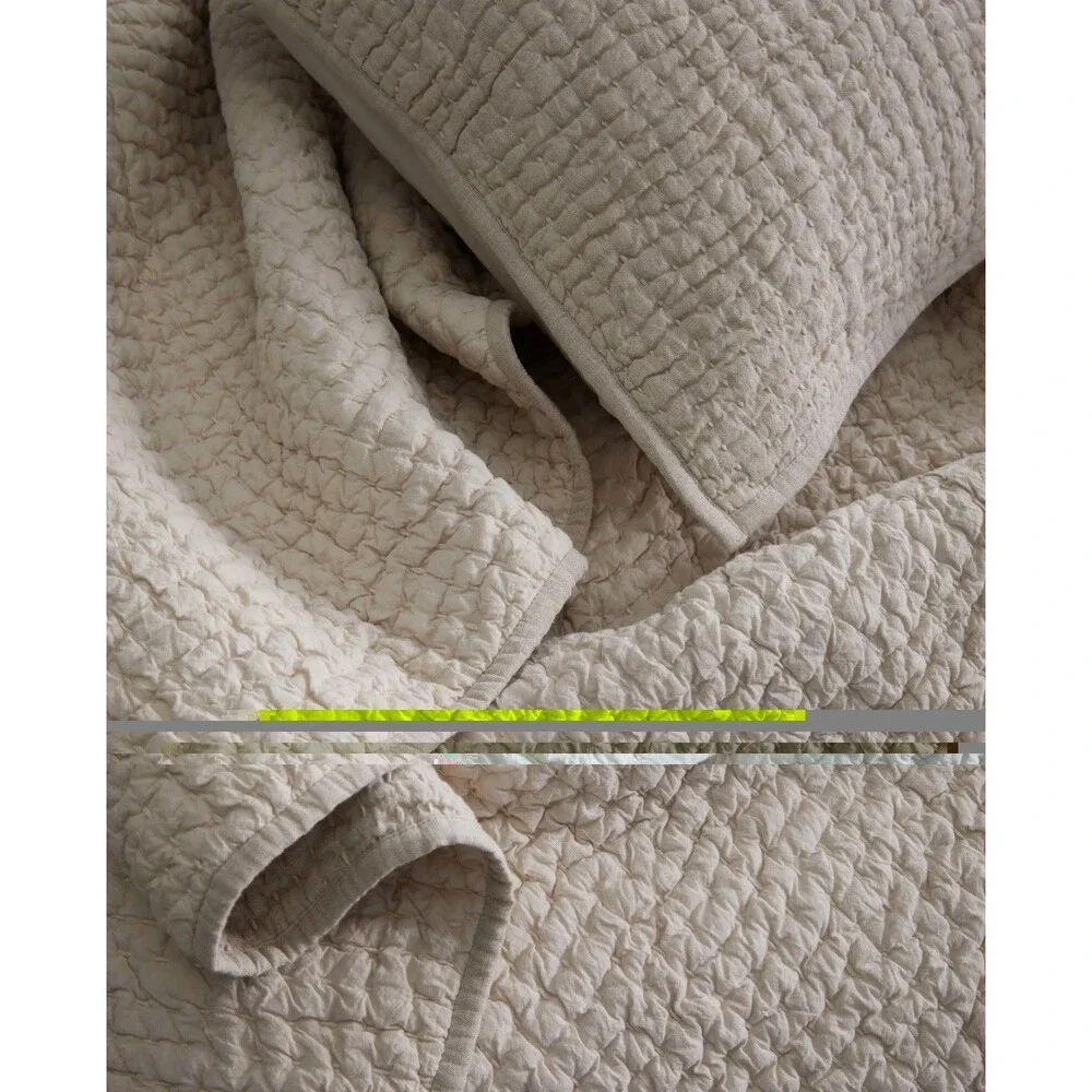 NWT QUINCE EUROPEAN LINEN COTTON STITCH QUILT SET FULL / QUEEN IN NATURAL OOS